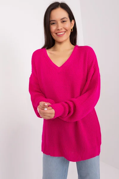 Tmavě růžový dámský volný pulovr FPrice