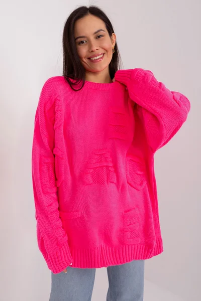 Neon růžový dámský svetr s dlouhým rukávem FPrice