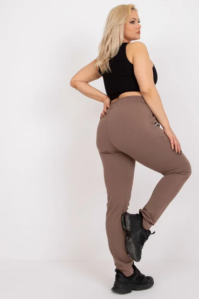 Plus size béžové dámské tepláky slim fit FPrice