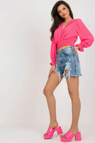 Růžový dámský crop top s manžetami ITALY MODA