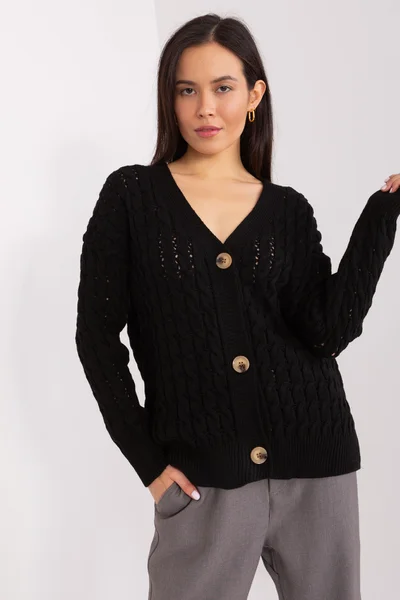 Černý propínací dámský svetr s výstřihem do V FPrice