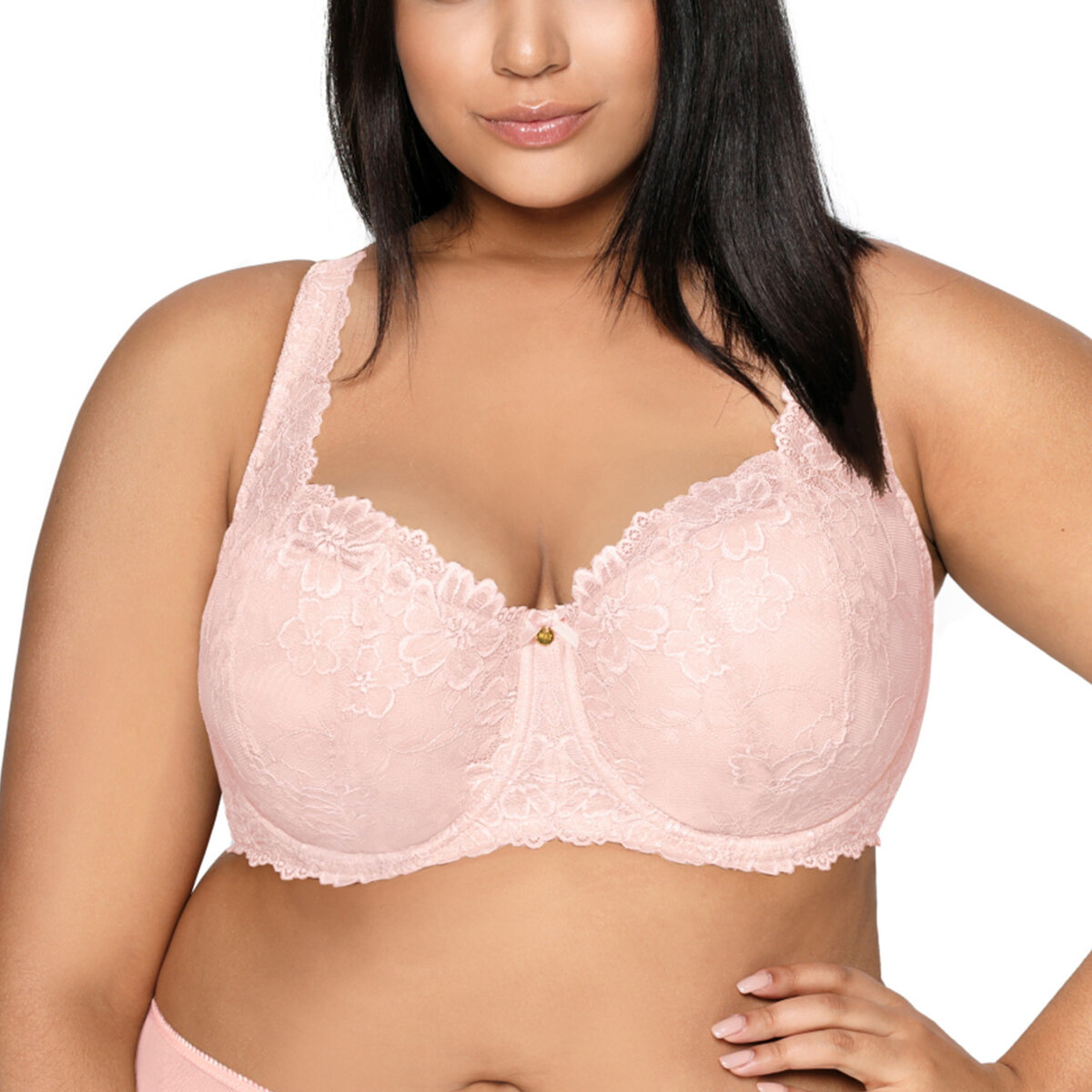 Světle růžová plus size krajková dámská podprsenka Mat, 65G i510_41466453157