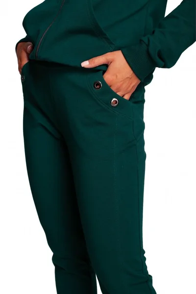 Dámské tmavě zelené kalhoty s přízdobami na kapsách BE