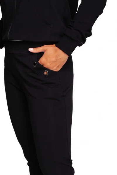 Dámské černé kalhoty s přízdobami na kapsách BE
