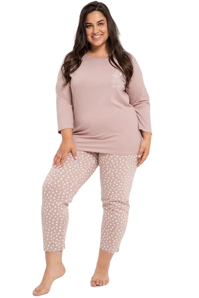 Pudrově růžové bavlněné pyžamo Taro plus size