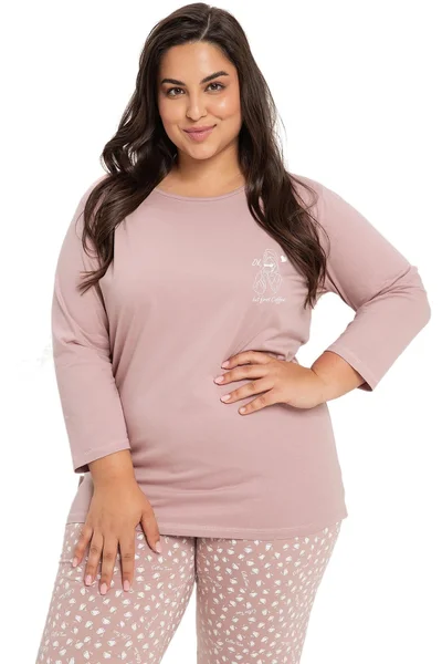 Pudrově růžové bavlněné pyžamo Taro plus size