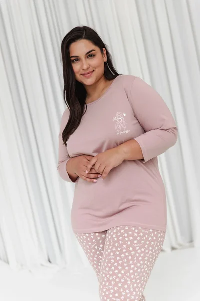 Pudrově růžové bavlněné pyžamo Taro plus size