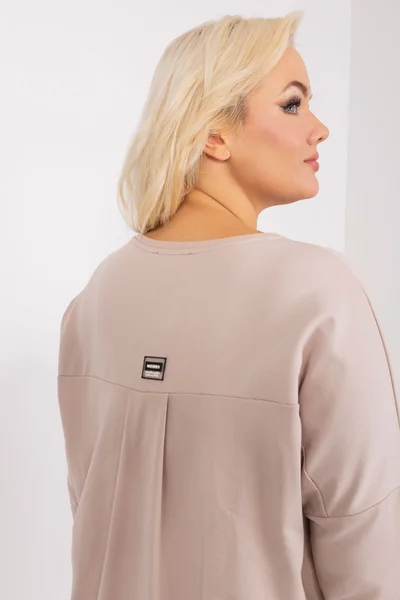 Plus size dámské béžové tričko s 3/4 rukávem FPrice