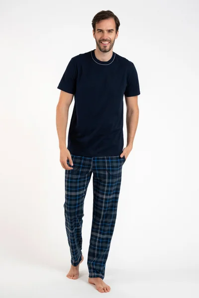 Dlouhé pánské pyžamo s tričkem s krátkým rukávem Italian Fashion