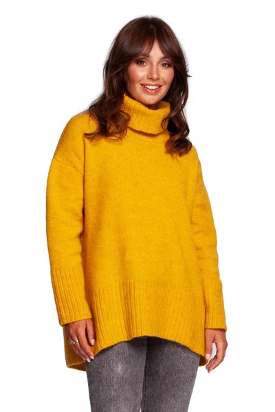 Dámský medový hřejivý svetr s vysokým límcem BE