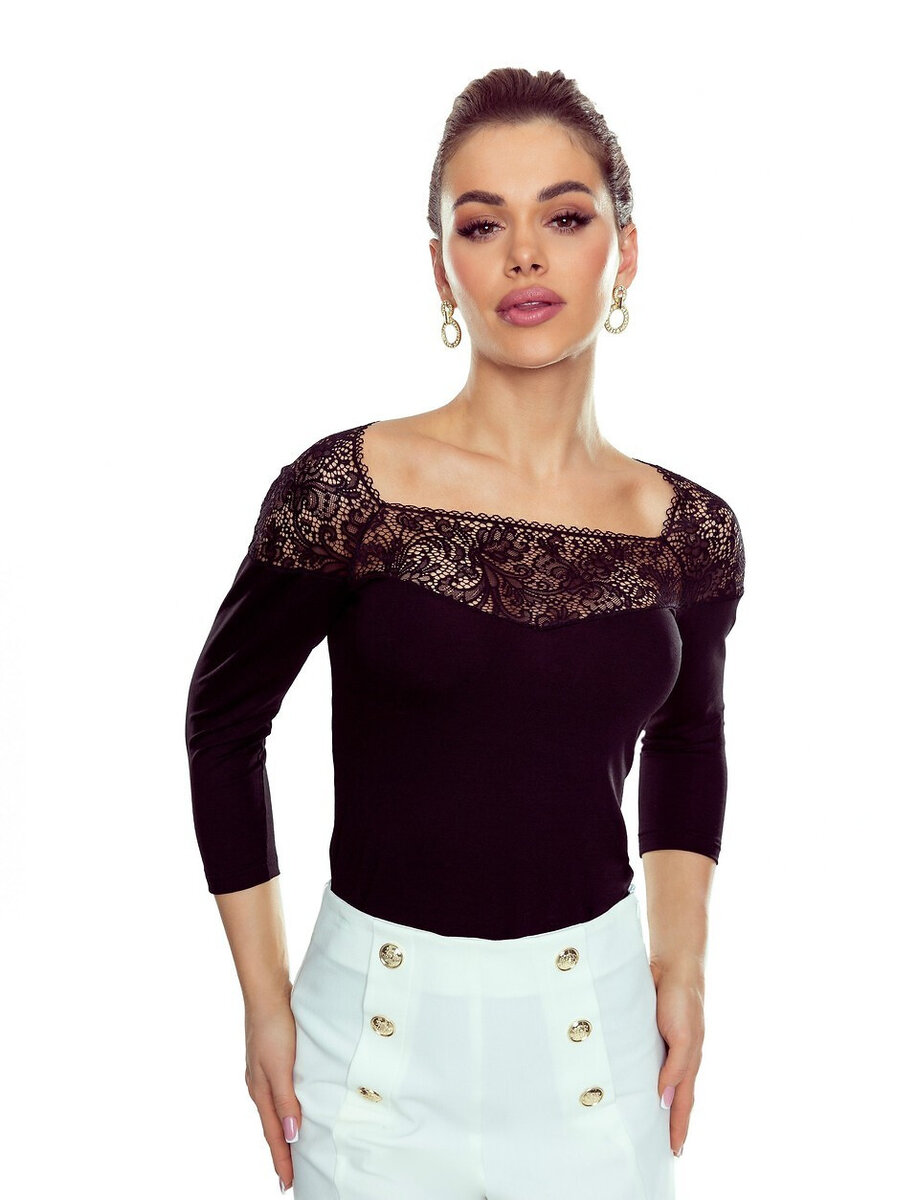 Plus size elegantní dámské tričko s krajkovým dekoltem Eldar, černá 3xl i384_81377279