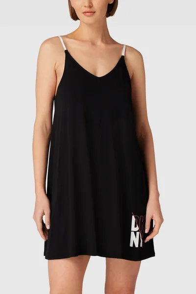 Lehká černá noční košilka s tenkými ramínky DKNY