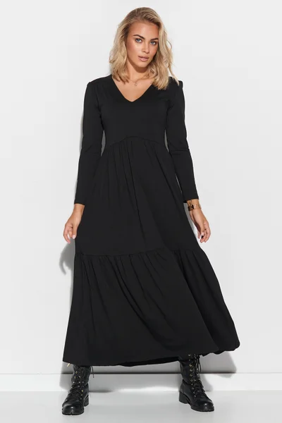Dlouhé dámské černé šaty Makadamia plus size