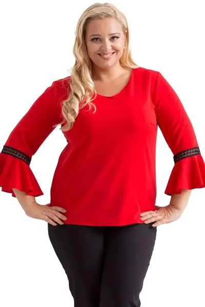 Červené dámské tričko s 3/4 rukávy Karko plus size