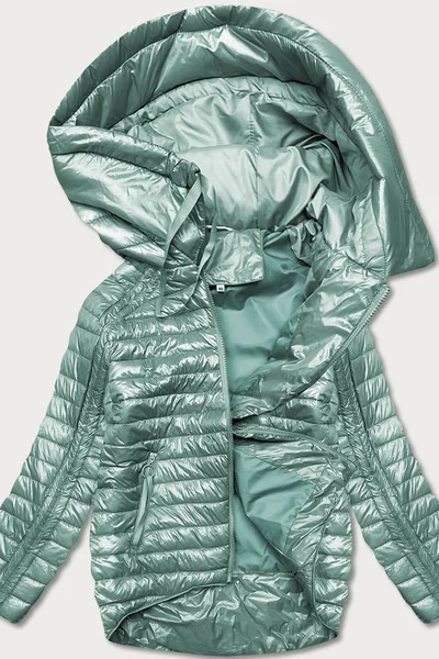 Asymetrická dámská bunda v mátové barvě s kapucí Z880 MINORITY (barva zelená)