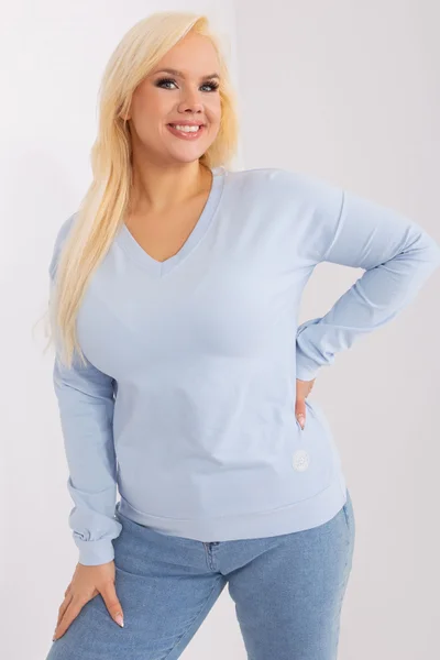 Světle modré dámské V-neck tričko FPrice