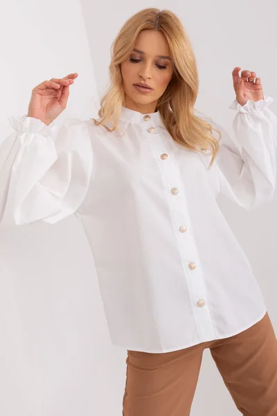 Dámská košile v bílé barvě s ozdobnými rukávy FPrice
