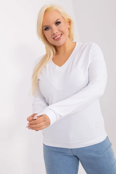 Bílé dámské V-neck tričko s dlouhým rukávem FPrice