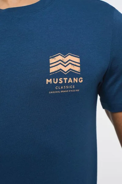 Tmavě modré pánské tričko s logem Mustang krátký rukáv