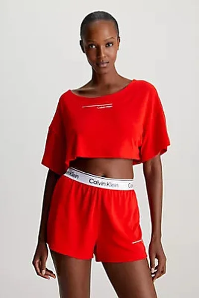 Korálový dámský crop top Calvin Klein