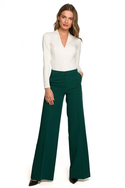 Dámské zelené kalhoty s nízkým pasem Style
