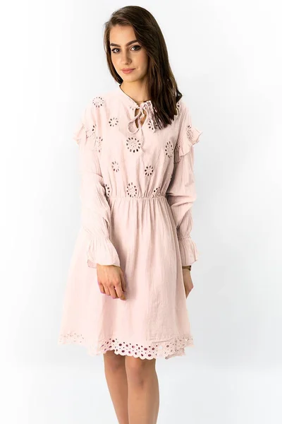 Bavlněné pudrově růžové šaty s výšivkou Made in Italy 303