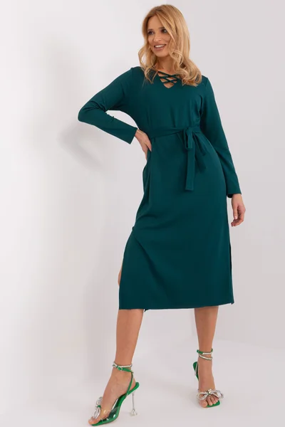 Tmavě zelené midi dámské šaty FPrice