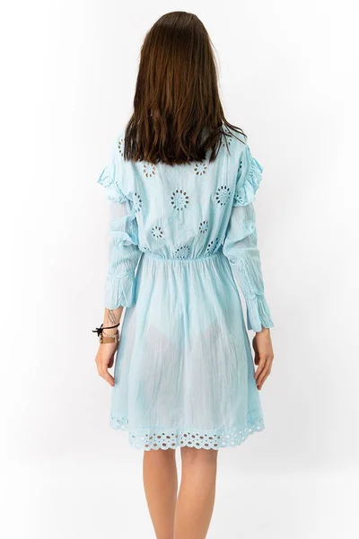 Světle modré bavlněné šaty s výšivkou Made in Italy 303