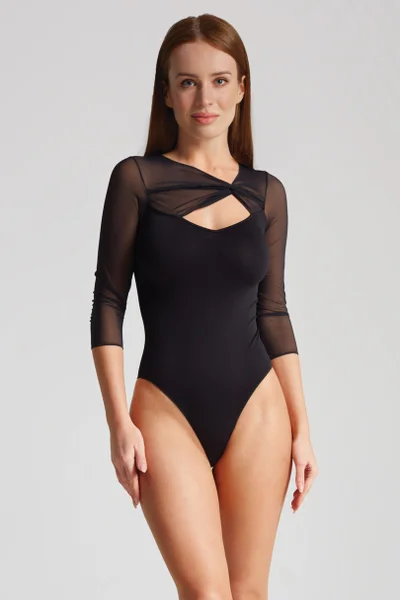 Černé dámské body zdobené tylem GATTA BODYWEAR