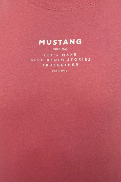 Módní pánské růžové tričko s krátkým rukávem Mustang