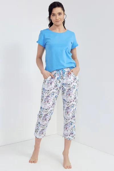 Modré dámské pyžamo s květinovým vzorem plus size Cana