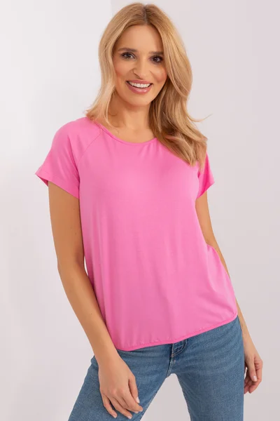 Růžové dámské tričko s výstřihem na zádech FPrice