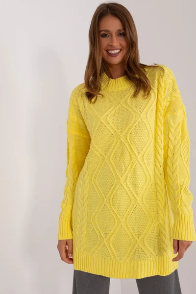 Maxi žlutý vzorovaný dámský svetr FPrice