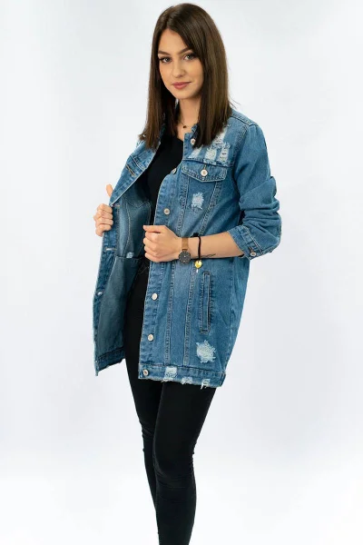 Dlouhá dámská džínová oversize bunda B521 IZZY DENIM