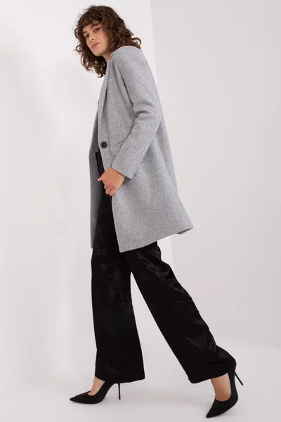 Světle šedý dámský kabát s knoflíkem FPrice