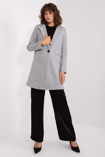 Světle šedý dámský kabát s knoflíkem FPrice