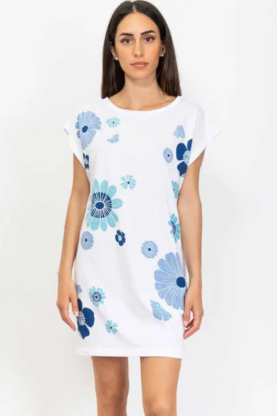Bavlněné letní bílé šaty s modrými květy SíéLei