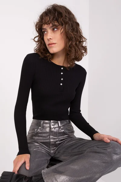 Přiléhavé dámské černé tričko s dlouhým rukávem FPrice