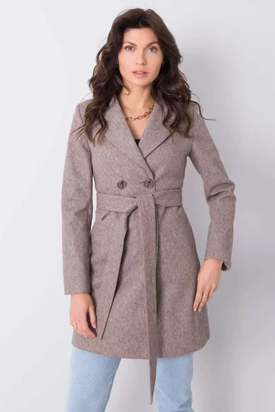 Dámský kostkovaný kabát U515 - FPrice (barva béžová/mocca)