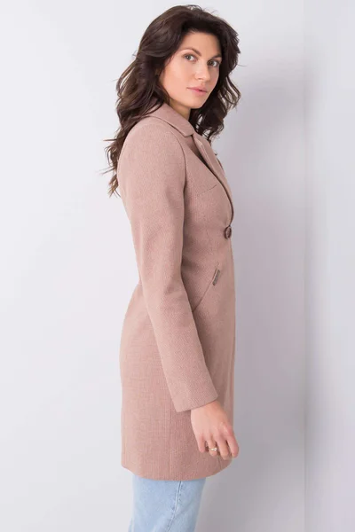 Dámský kostkovaný kabát U515 - FPrice (barva béžová/mocca)
