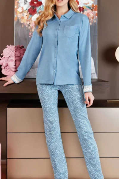 Světle modré dámské pyžamo s propínací blůzou NOTTINGHAM