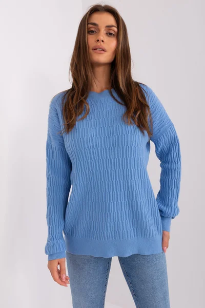Modrý dámský pulovr s dlouhým rukávem FPrice