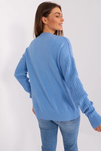 Modrý dámský pulovr s dlouhým rukávem FPrice