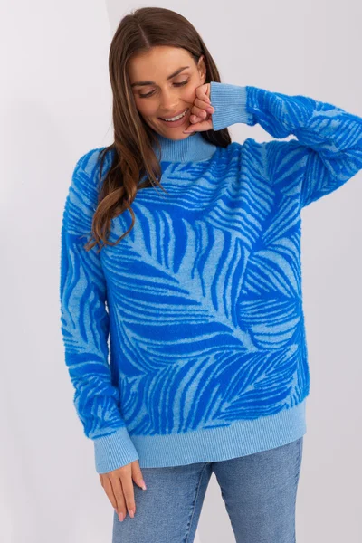 Dámský modrý vzorovaný svetr s rolákem FPrice