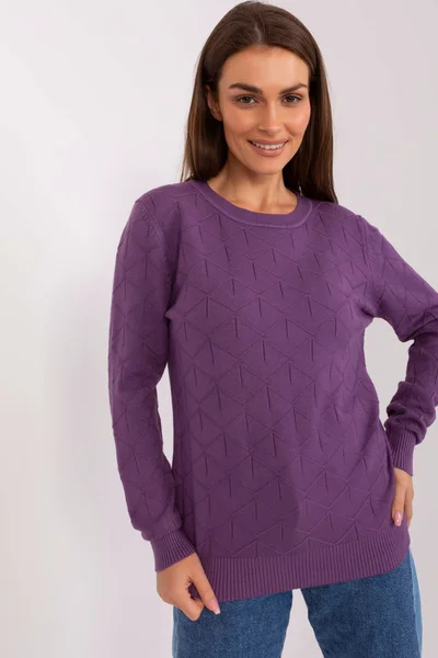 Dámský fialový pulovr s kulatým výstřihem FPrice