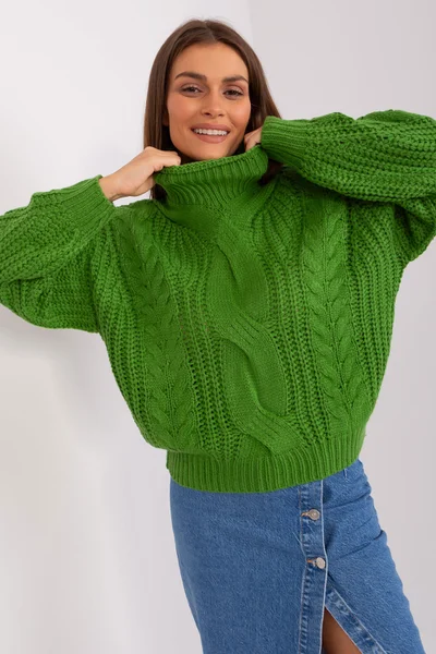 Zelený dámský svetr se vzorem FPrice