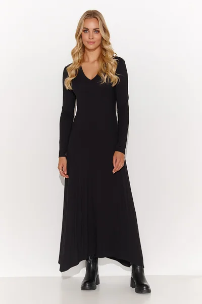 Dlouhé dámské černé šaty s dlouhý rukávem Makadamia