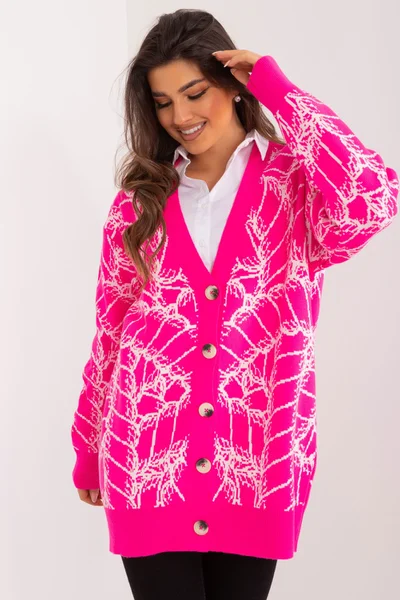 Delší růžový propínací pulovr FPrice