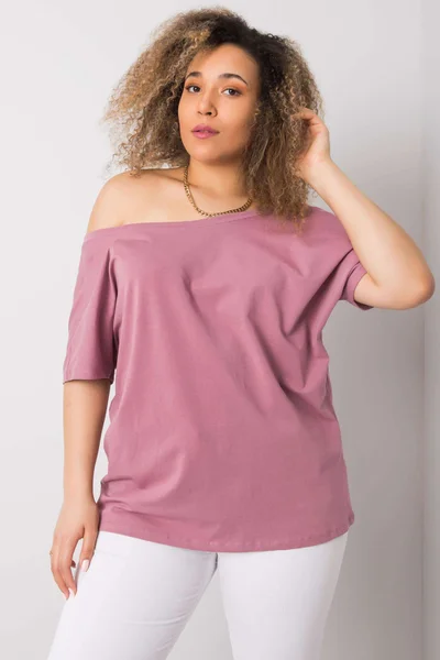 Dámské růžové růžové bavlněné tričko plus size FPrice