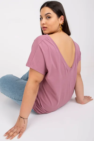 Dámské růžové růžové bavlněné tričko plus size FPrice